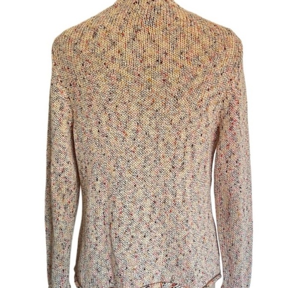 Pure Handknit Anthropologie Chunky Cotton Cardigan Beige multi Crop Sweater S M - Picture 7 of 9